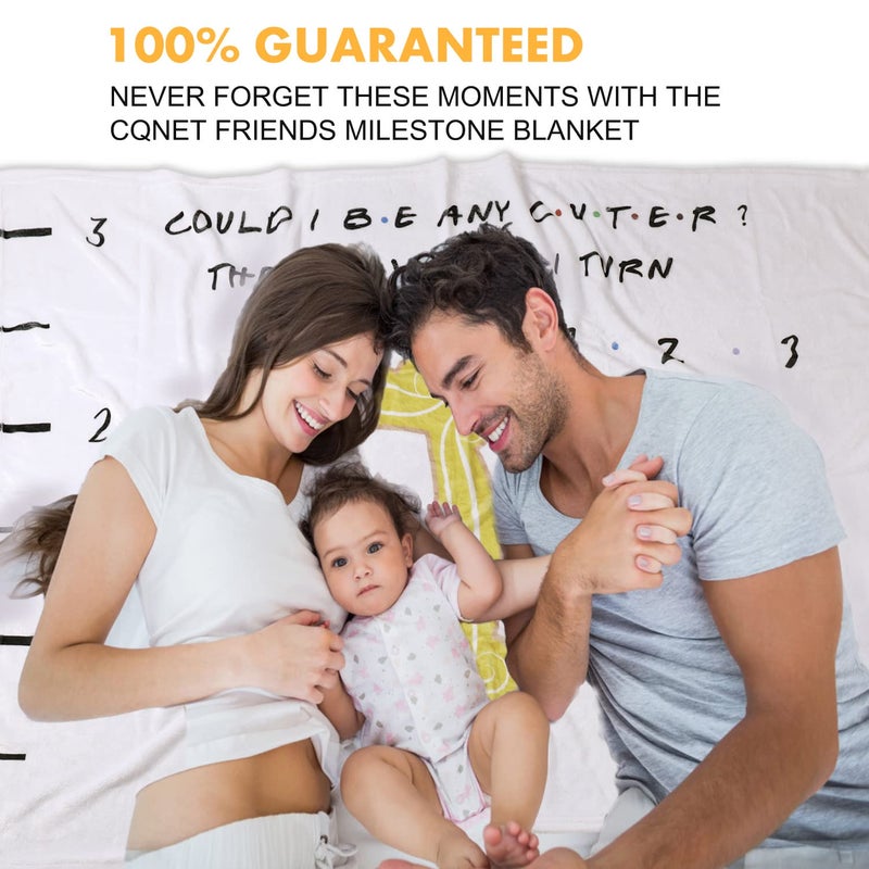 CQNET Friends Baby Milestone Blanket, TV Show Merchandise Gift for Baby Shower, Newborn Essentials Photo Props for Age and Growth, Yellow Frame Included, 50'' X 60'' - Image 5